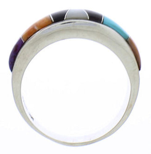 Southwest Sterling Silver Turquoise Multicolor Ring Size 5-3/4 JX37969